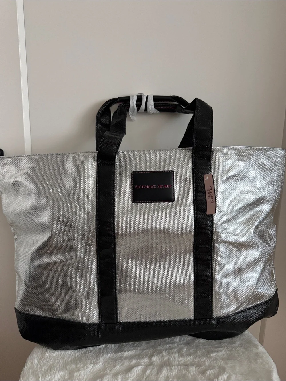 Victoria's Secret Silver and Black Duffel Tote